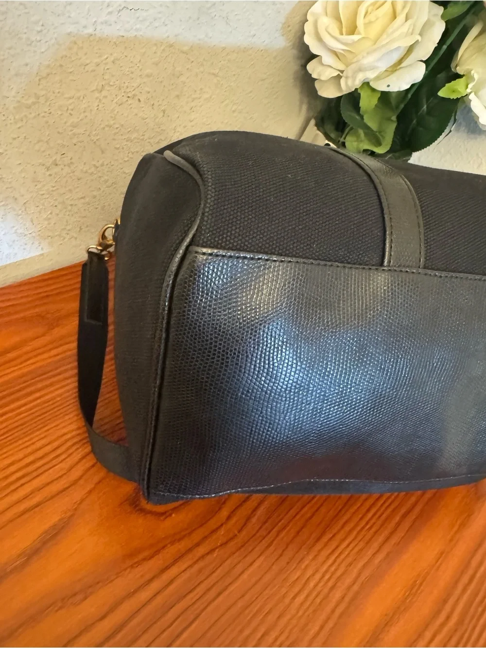Victoria's Secret Black Duffel Bag with Gold Hardware Plate